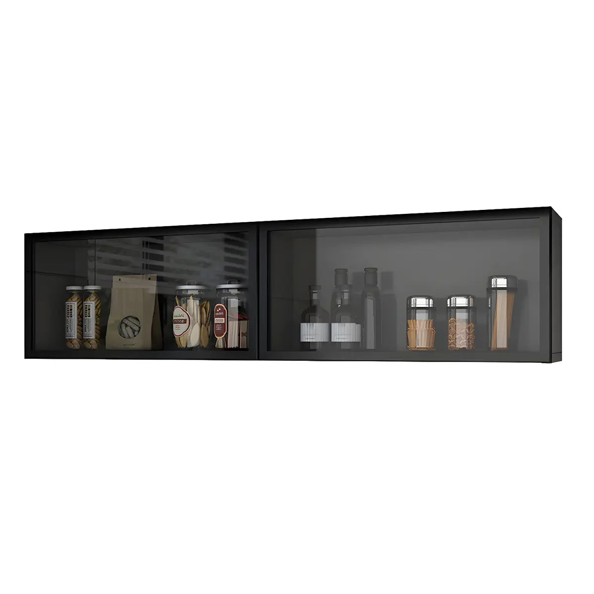 Display Cabinet Wood 30.0 cm Height Glass Door Kitchen Living Room Wall Mounted Storage Display Unit Optional LED Lighting | Thomler