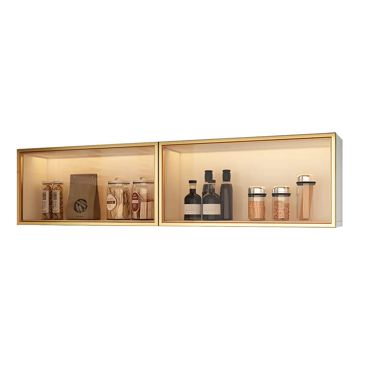 Display Cabinet Wood 30.0 cm Height Glass Door Kitchen Living Room Wall Mounted Storage Display Unit Optional LED Lighting | Thomler