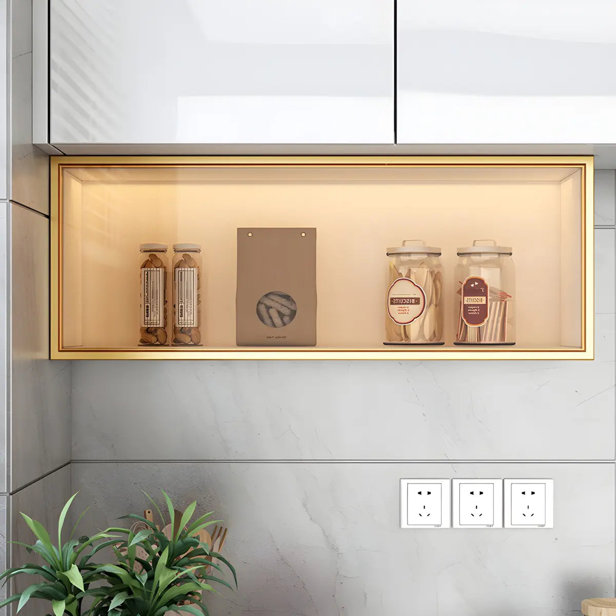 Display Cabinet Wood 30.0 cm Height Glass Door Kitchen Living Room Wall Mounted Storage Display Unit Optional LED Lighting | Thomler