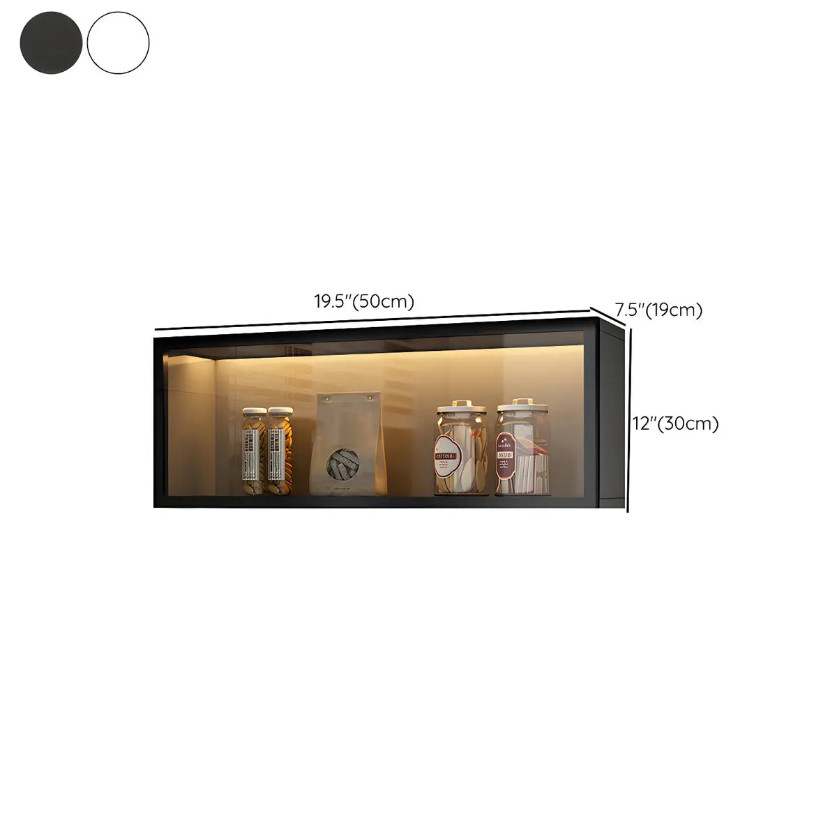 Display Cabinet Wood 30.0 cm Height Glass Door Kitchen Living Room Wall Mounted Storage Display Unit Optional LED Lighting | Thomler