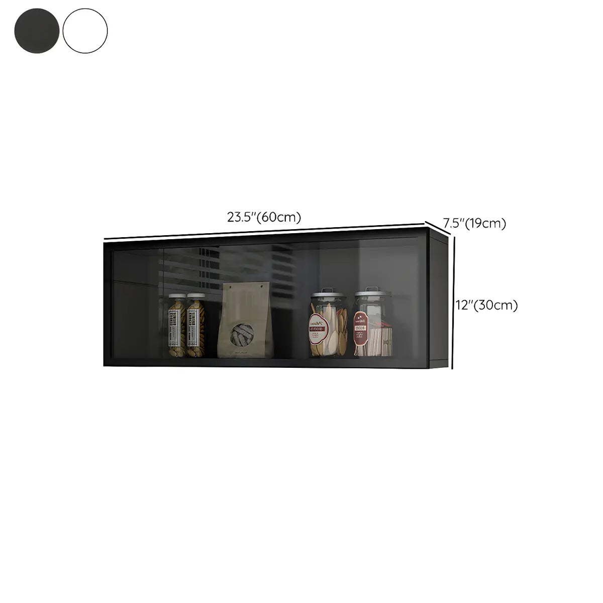 Display Cabinet Wood 30.0 cm Height Glass Door Kitchen Living Room Wall Mounted Storage Display Unit Optional LED Lighting | Thomler