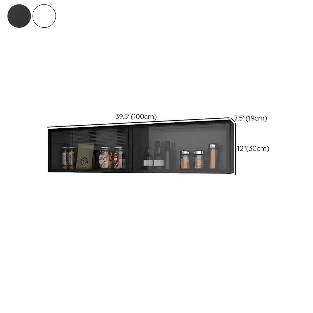 Display Cabinet Wood 30.0 cm Height Glass Door Kitchen Living Room Wall Mounted Storage Display Unit Optional LED Lighting | Thomler