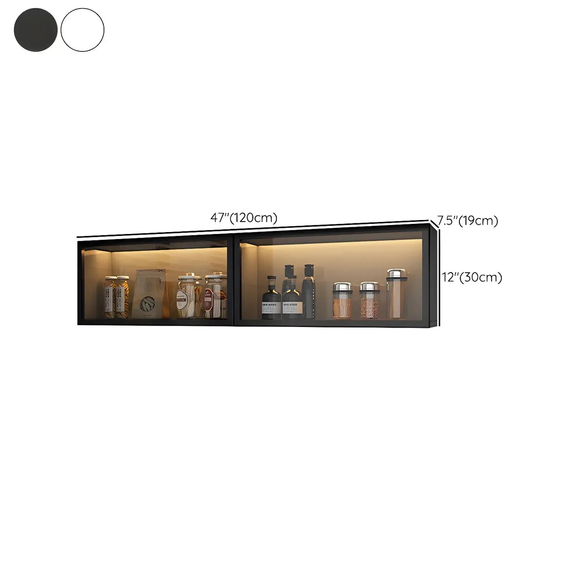 Display Cabinet Wood 30.0 cm Height Glass Door Kitchen Living Room Wall Mounted Storage Display Unit Optional LED Lighting | Thomler
