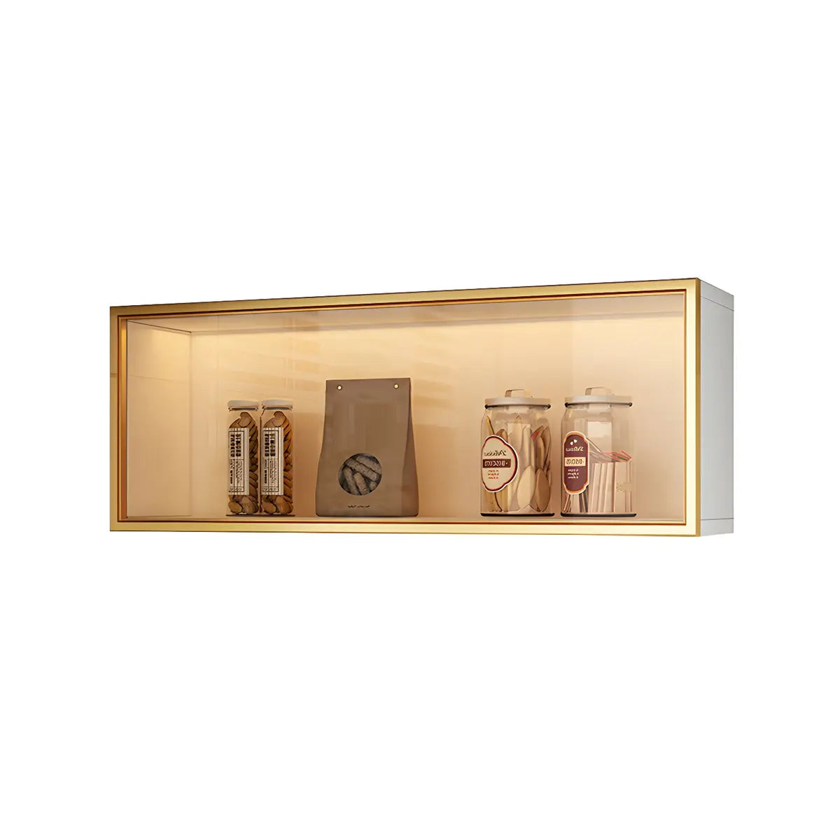 Display Cabinet Wood 30.0 cm Height Glass Door Kitchen Living Room Wall Mounted Storage Display Unit Optional LED Lighting | Thomler