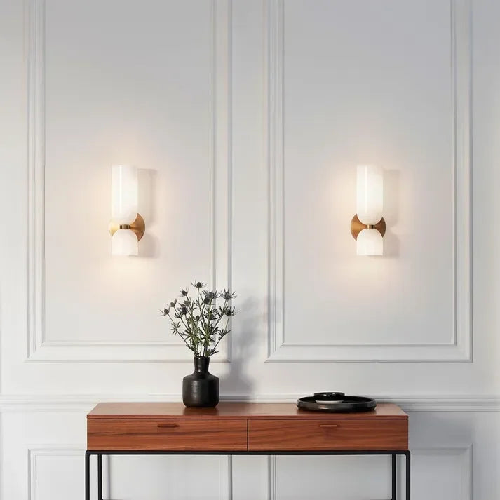 Wandlamp Glas Goud Dubbele Kap 35cm E14 Hal Woonkamer Slaapkamer Modern Stijlvol | Sansoti