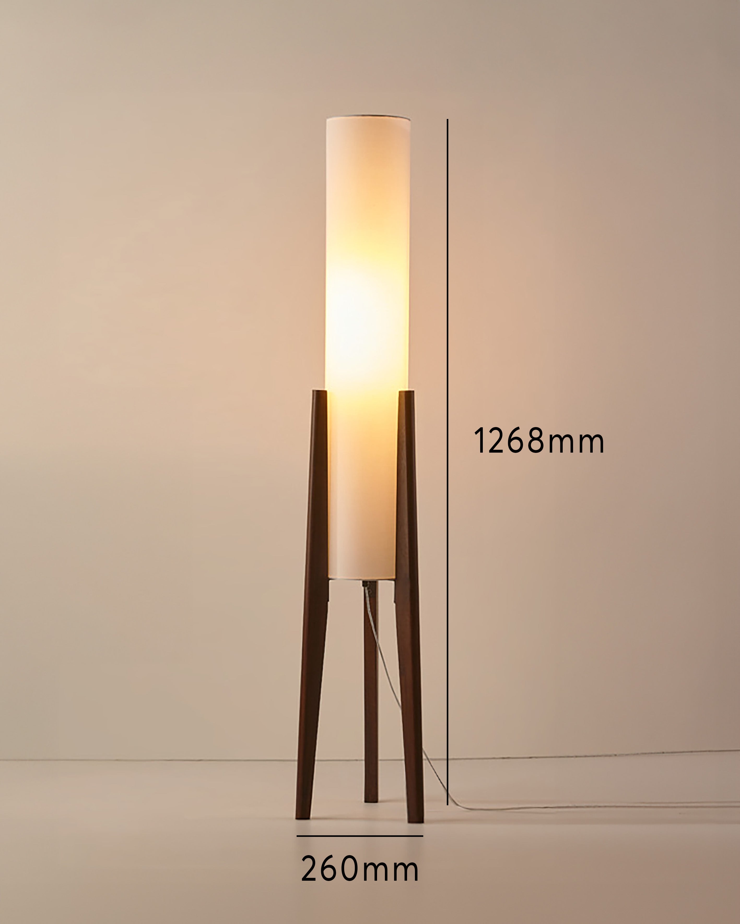 Solid Wood Floor Lamp with Fabric Shade – Mid-Century Standing Light for Living Room & Bedroom – Natural Walnut Base – 12W LED | Thomler