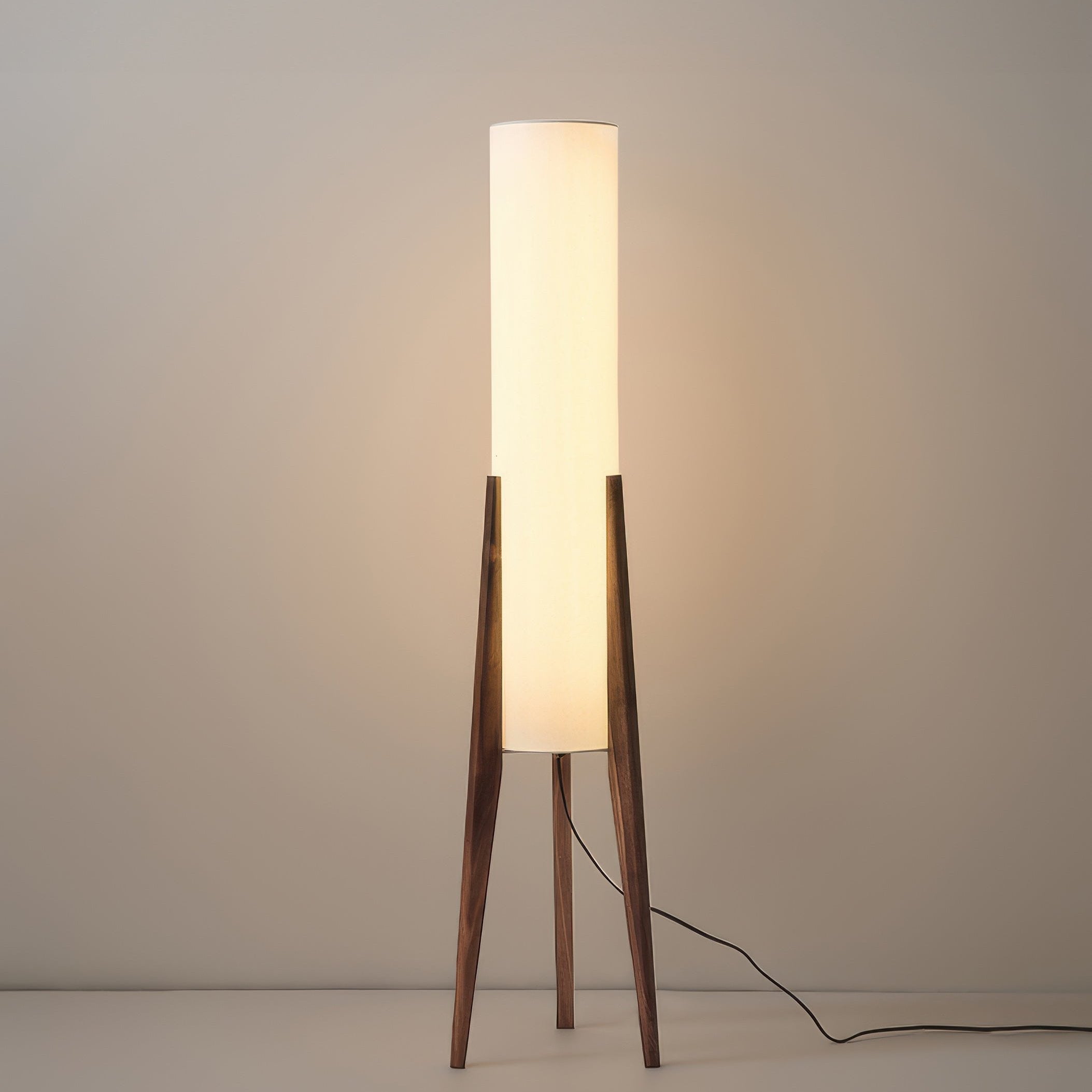Solid Wood Floor Lamp with Fabric Shade – Mid-Century Standing Light for Living Room & Bedroom – Natural Walnut Base – 12W LED | Thomler