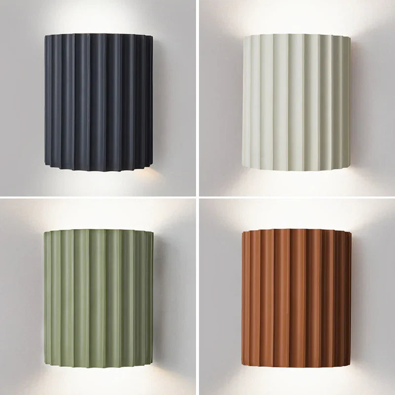Ridged Round LED Wall Sconce with Warm Ambient Up & Down Light for Hallway, Bedroom & Living Room | Modern Minimalist Design in Four Earth | Thomler