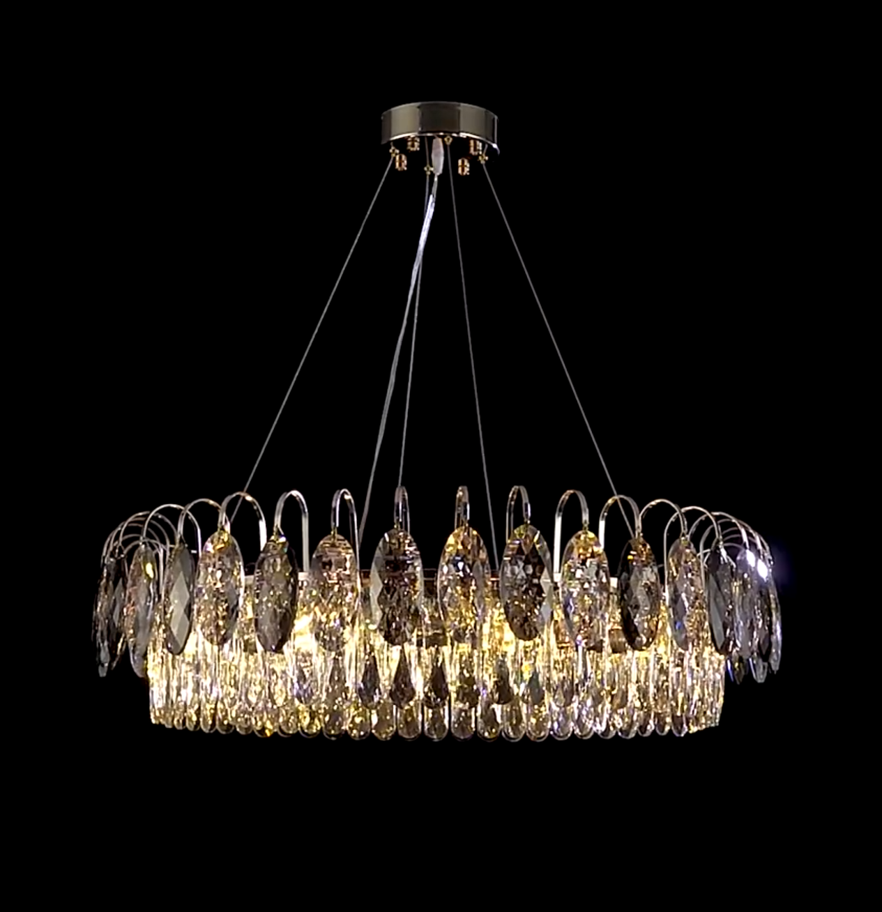 Dimmable Crystal Chandelier for Dining Room & Living Room – Adjustable Chain, Faceted Prisms, Multiple Sizes – Round & Rectangle | Thomler