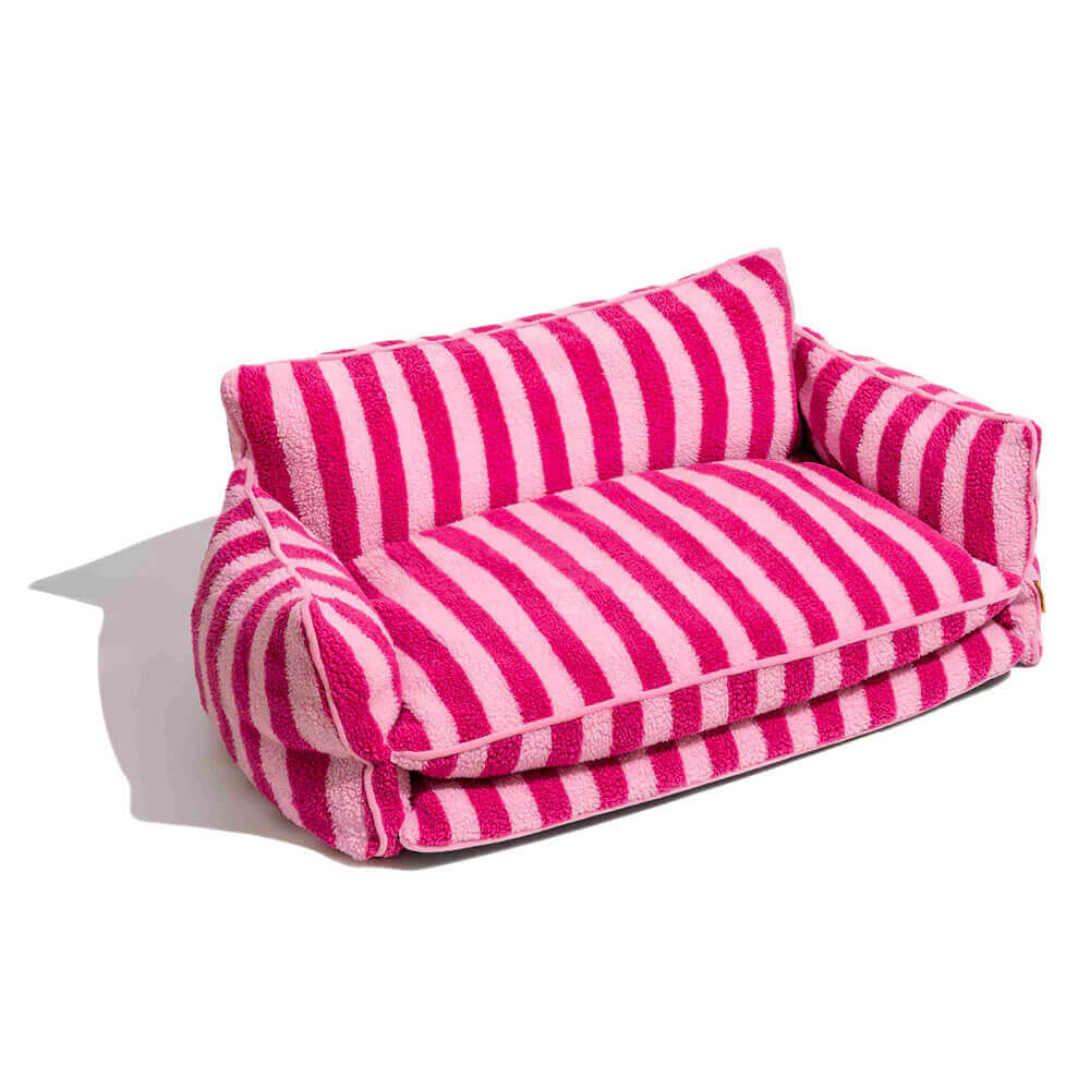 Plush Pet Couch with Washable Cover - Dual-Layer Cushioned Lounger for Dogs & Cats - Striped Fleece Nap Spot | Thomler