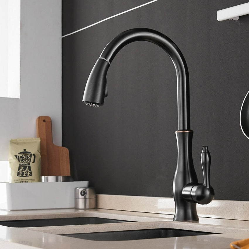Pull-Down Kitchen Faucet with Spray Head | Single Handle Sink Faucet | Stainless Steel Spout | Pull-Out Sprayer for Farmhouse & Modern | Thomler