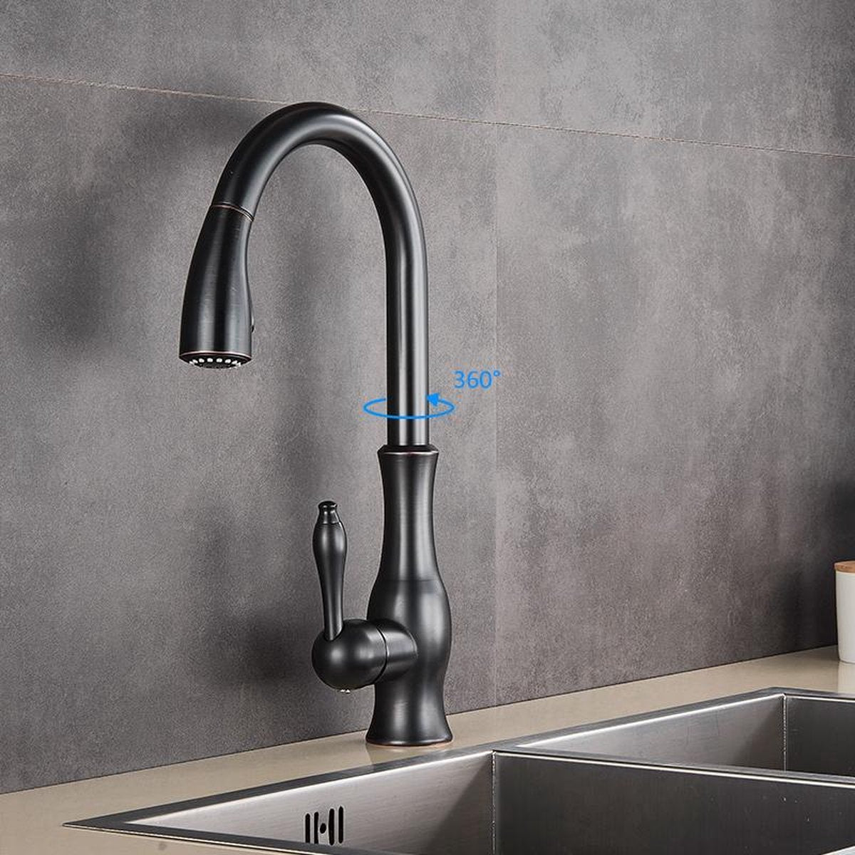 Pull-Down Kitchen Faucet with Spray Head | Single Handle Sink Faucet | Stainless Steel Spout | Pull-Out Sprayer for Farmhouse & Modern | Thomler