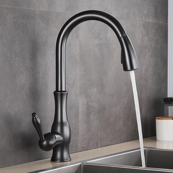 Pull-Down Kitchen Faucet with Spray Head | Single Handle Sink Faucet | Stainless Steel Spout | Pull-Out Sprayer for Farmhouse & Modern | Thomler