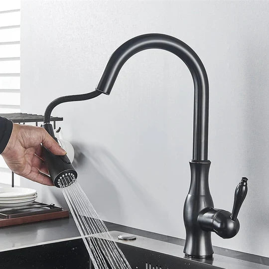 Pull-Down Kitchen Faucet with Spray Head | Single Handle Sink Faucet | Stainless Steel Spout | Pull-Out Sprayer for Farmhouse & Modern | Thomler