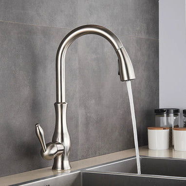 Pull-Down Kitchen Faucet with Spray Head | Single Handle Sink Faucet | Stainless Steel Spout | Pull-Out Sprayer for Farmhouse & Modern | Thomler