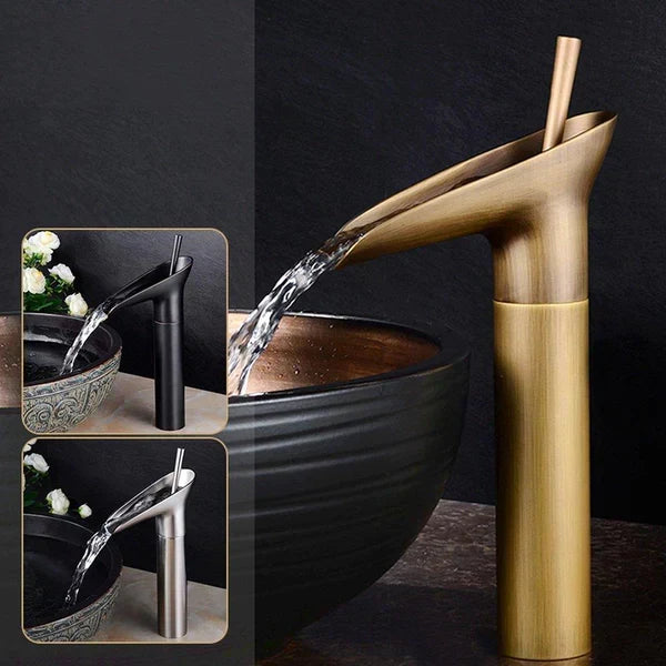 Single-Handle Waterfall Bathroom Faucet in Antique Bronze, Chrome, Gold & Black Finish for Vessel Sink | Thomler