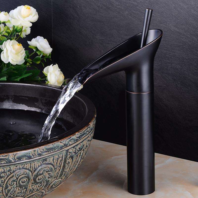 Single-Handle Waterfall Bathroom Faucet in Antique Bronze, Chrome, Gold & Black Finish for Vessel Sink | Thomler