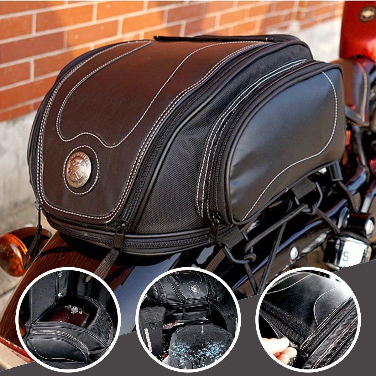 Expandable Motorcycle Rear Cargo Bag with Weather Protection & Convertible Carry Options for Touring, Cruising, Sport Bikes | Thomler