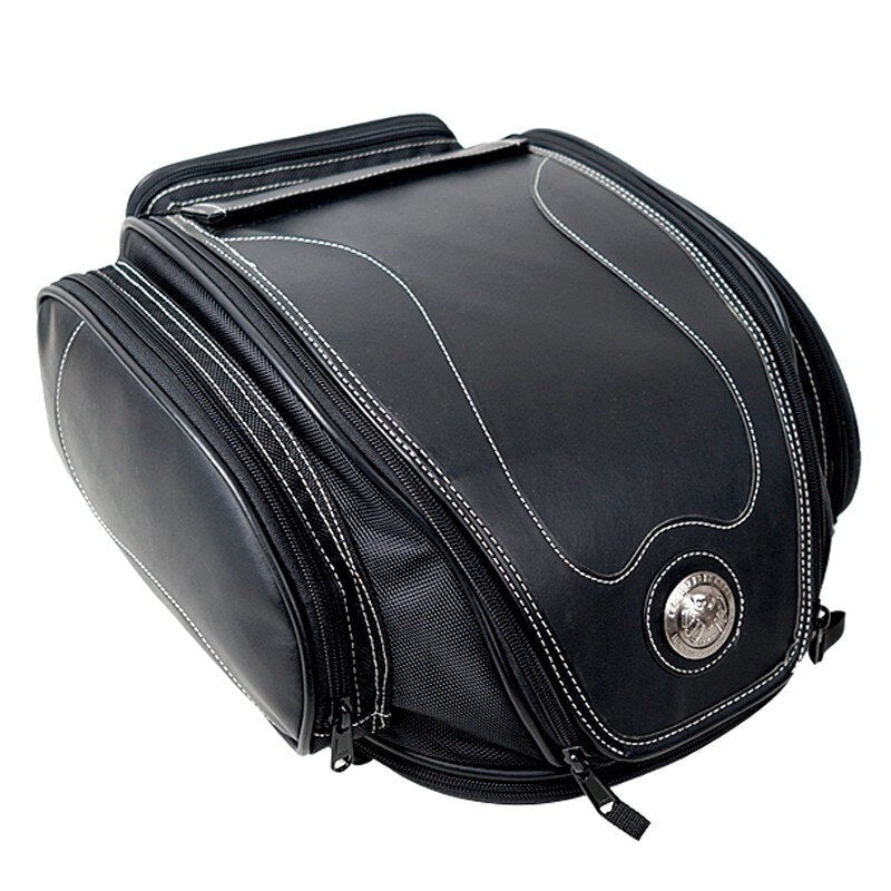 Expandable Motorcycle Rear Cargo Bag with Weather Protection & Convertible Carry Options for Touring, Cruising, Sport Bikes | Thomler