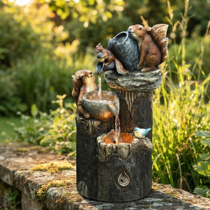Solar Tabletop Water Fountain with Animal Figurine & LED Light for Patio Garden Deck Outdoor Decor Desktop Accent | Thomler