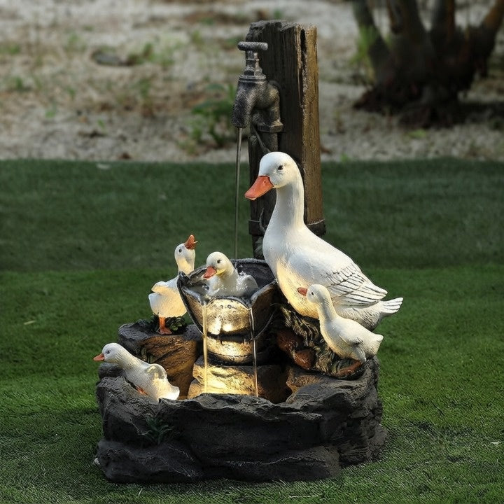 Solar Tabletop Water Fountain with Animal Figurine & LED Light for Patio Garden Deck Outdoor Decor Desktop Accent | Thomler