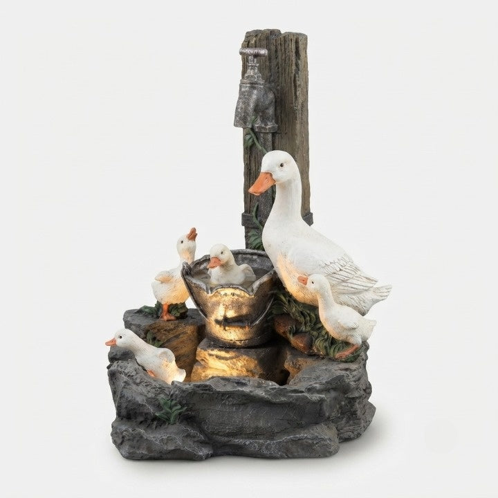 Solar Tabletop Water Fountain with Animal Figurine & LED Light for Patio Garden Deck Outdoor Decor Desktop Accent | Thomler