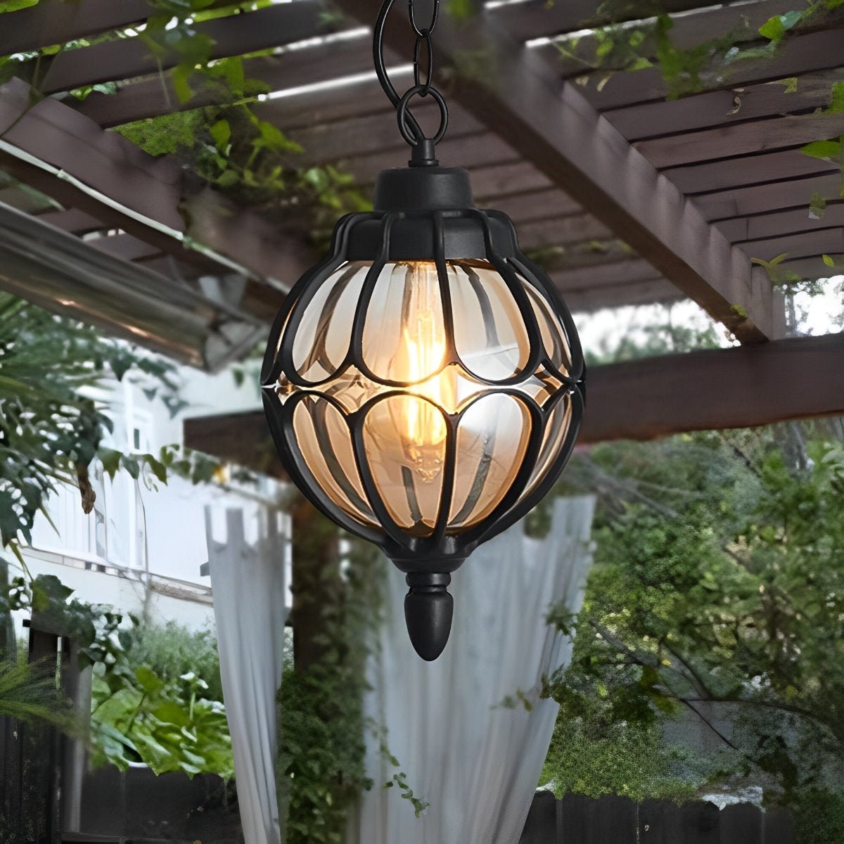 Weather-Resistant Sphere Pendant with Metal Housing for Patio & Porch – E27 Socket | Thomler