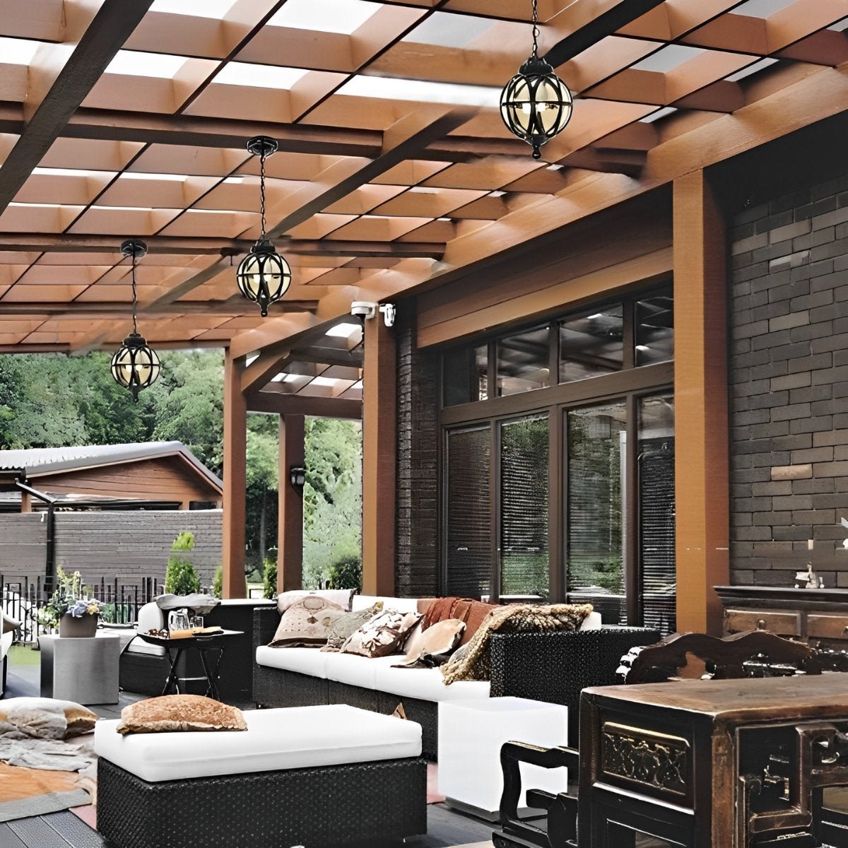 Pendant Light Aluminium Glass Globe Ø 28.0 cm Bronze Outdoor Veranda Pergola Hanging Ceiling Lantern | Thomler
