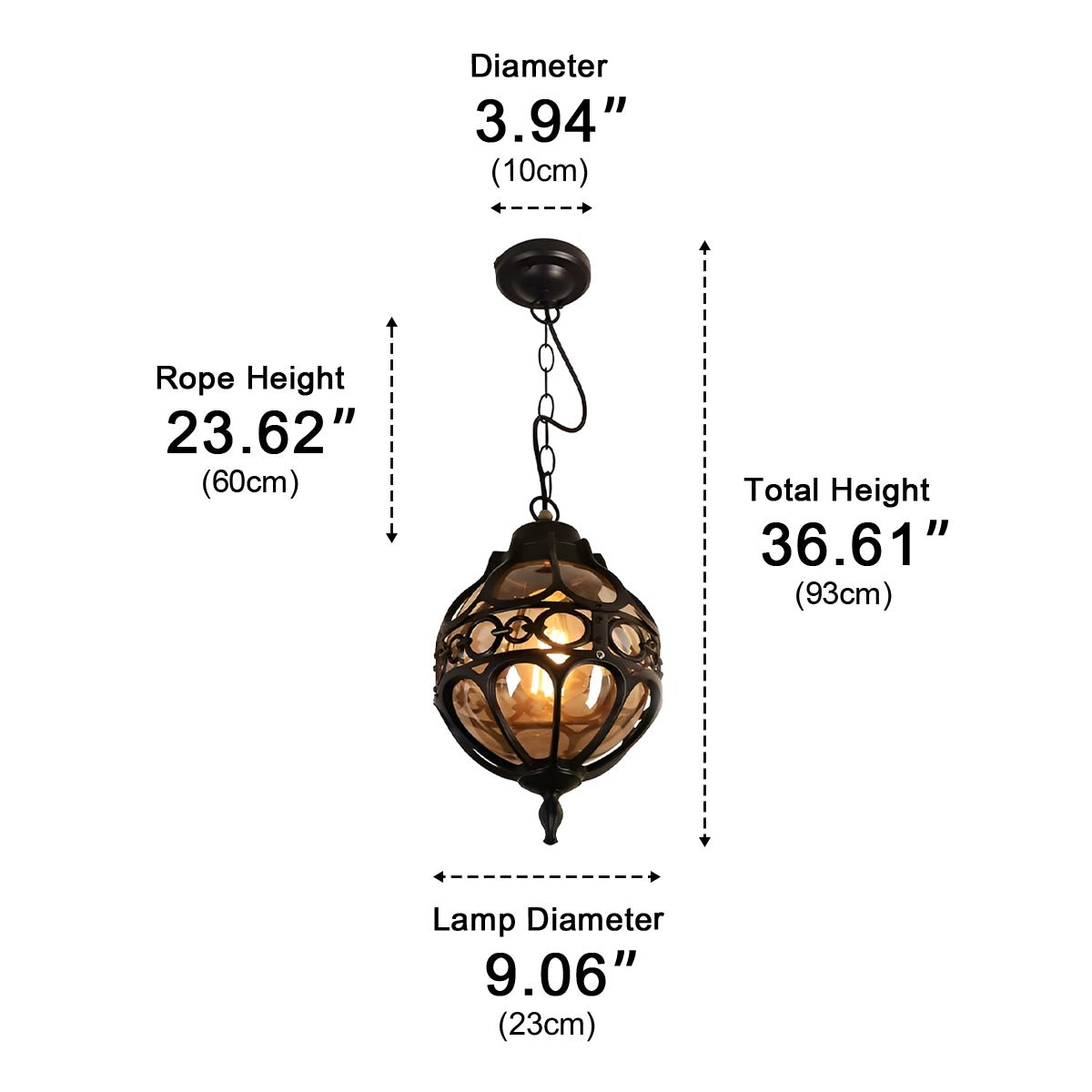 Pendant Light Aluminium Glass 27.0 cm Bronze Outdoor Pergola Terrace Hanging Lantern Ceiling Lamp E27 Adjustable Chain | Thomler
