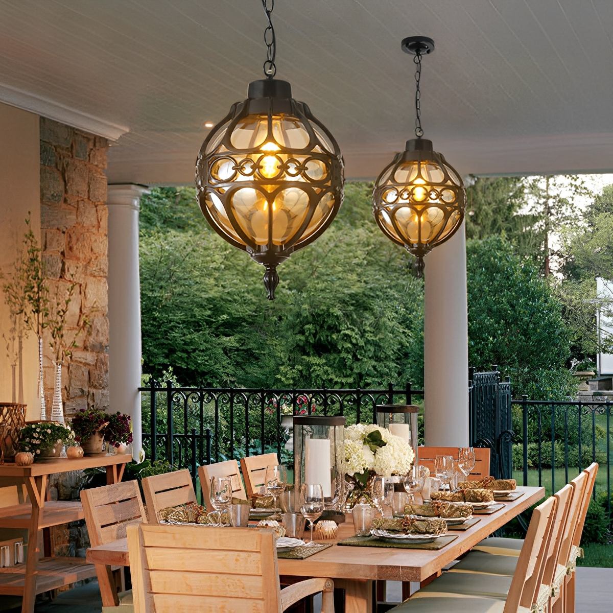 Pendant Light Aluminium Glass 27.0 cm Bronze Outdoor Pergola Terrace Hanging Lantern Ceiling Lamp E27 Adjustable Chain | Thomler