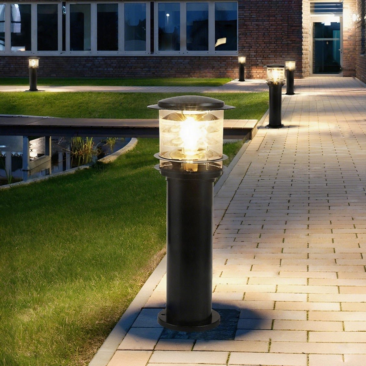 Outdoor Lawn Lamp Die-Cast Aluminum 11.8 in Tiered LED Black Garden Patio Lighting Landscape | Thomler