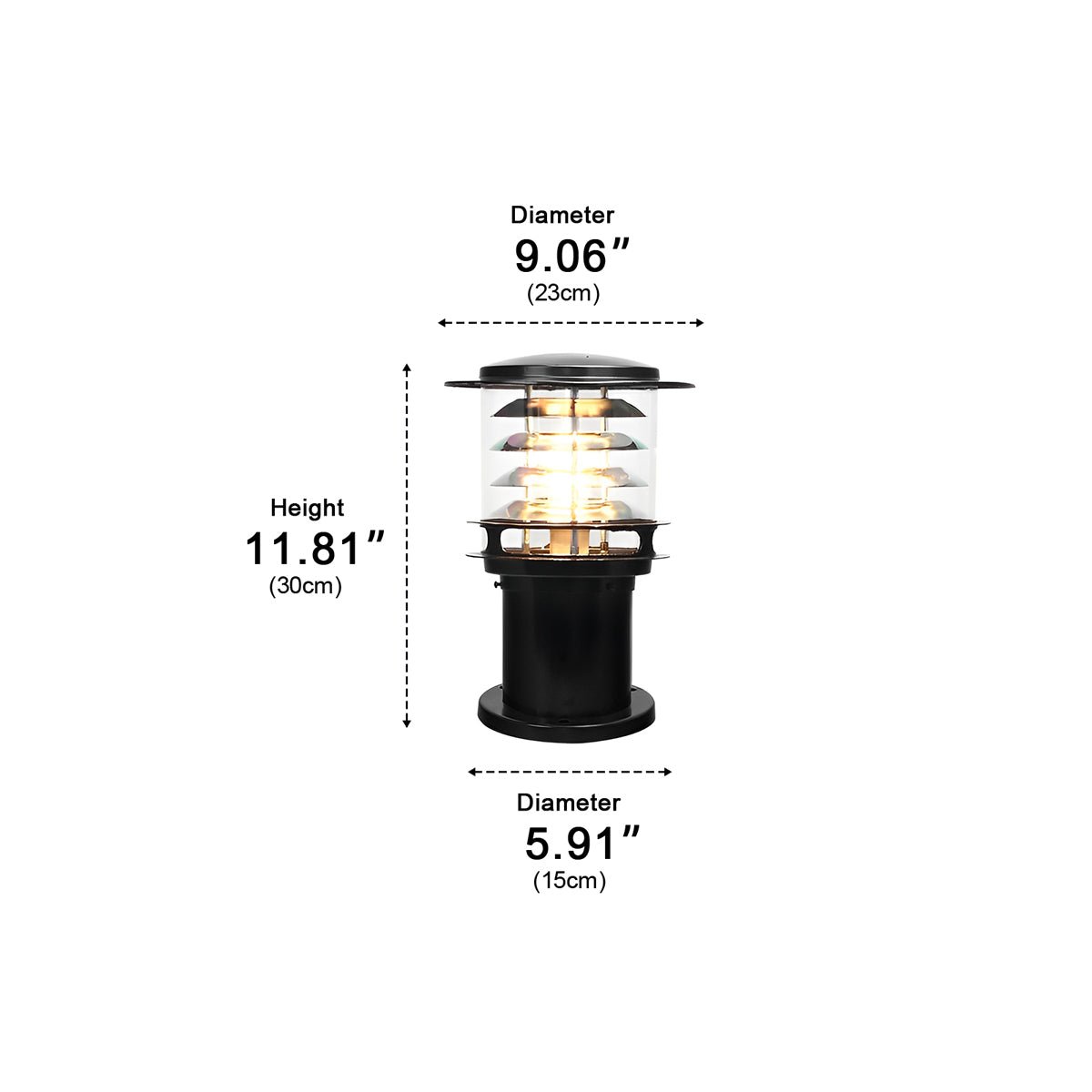 Outdoor Lawn Lamp Die-Cast Aluminum 11.8 in Tiered LED Black Garden Patio Lighting Landscape | Thomler