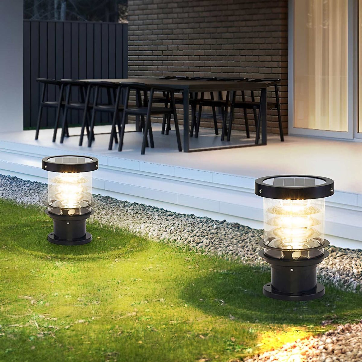 Outdoor Lawn Lamp Die-Cast Aluminum 11.8 in Tiered LED Black Garden Patio Lighting Landscape | Thomler