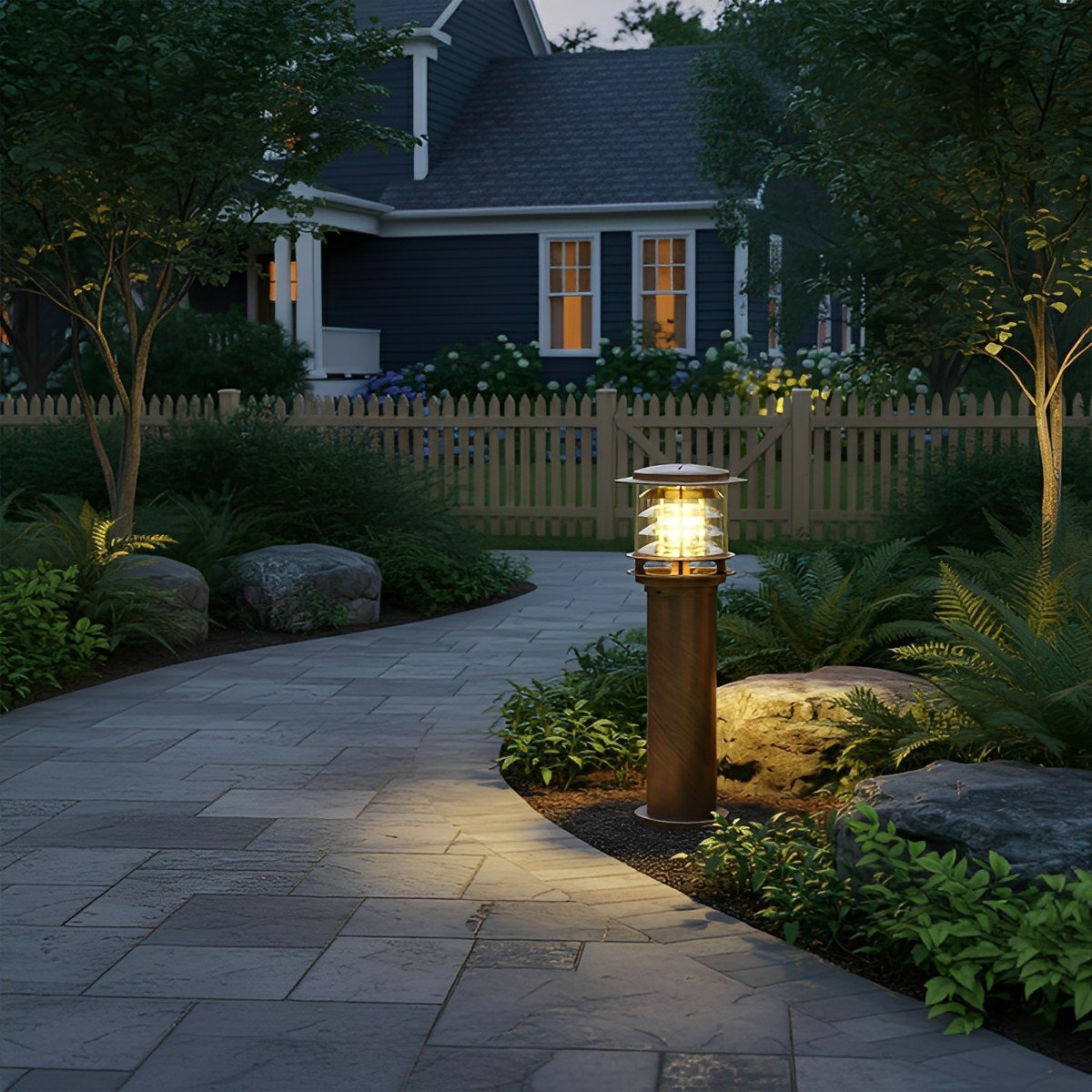 Outdoor Lawn Lamp Die-Cast Aluminum 11.8 in Tiered LED Black Garden Patio Lighting Landscape | Thomler