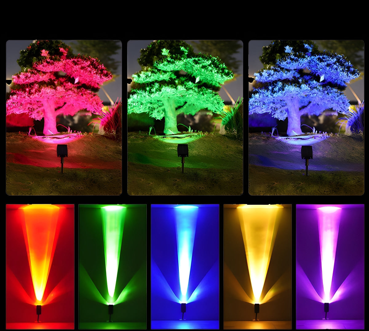 Adjustable Solar Garden Spotlight with Auto Dusk-to-Dawn Sensor – RGB & Warm LED Outdoor Accent Light for Lawn, Path, Plants | Thomler