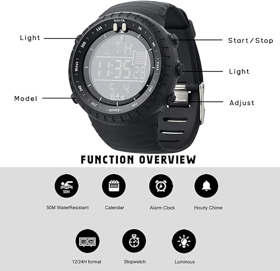 Digital Sports Watch for Men Shock Resistant Waterproof Alarm LED Backlight Tactical Wristwatch for Running Hiking Swimming Outdoor Activiti | Thomler