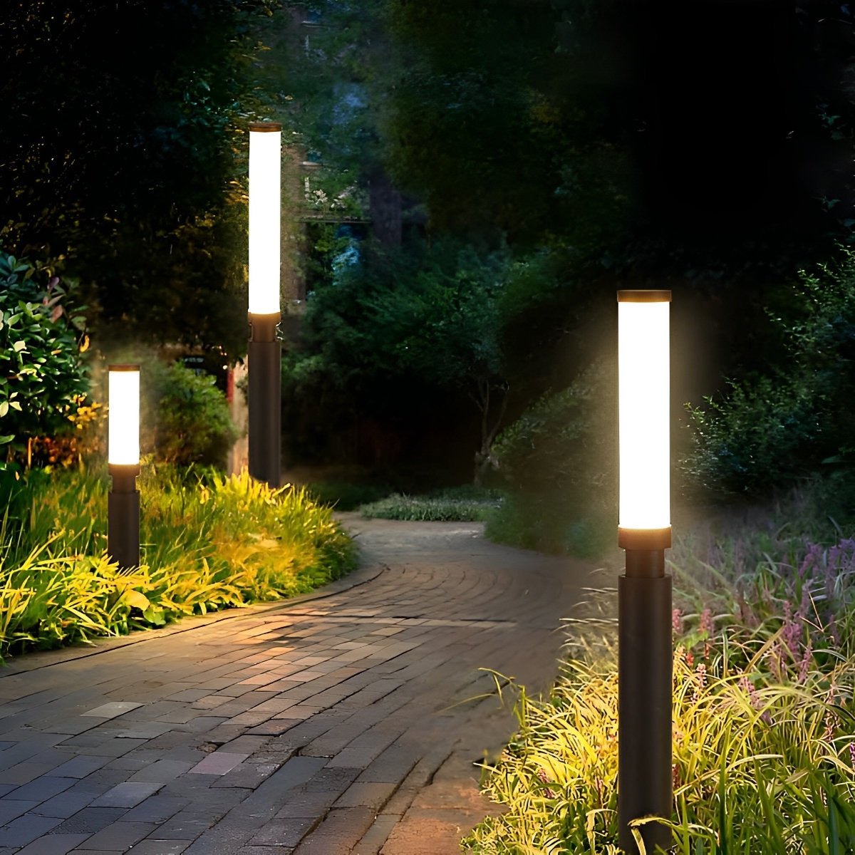 Garden Post Light Aluminium 200.0 cm Black Outdoor Driveway Pathway Warm White LED Pillar Lamp Waterproof IP55 | Thomler