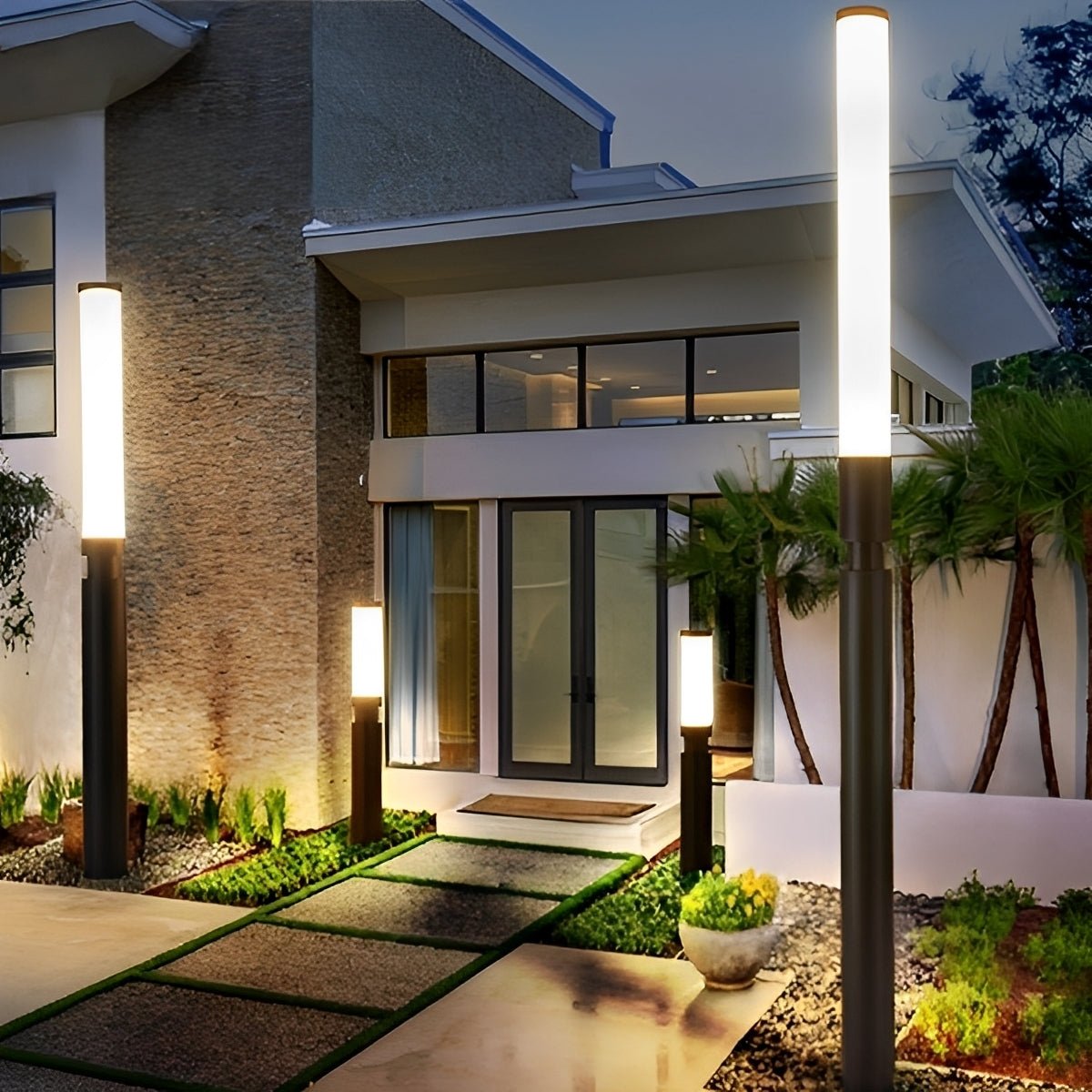 Garden Post Light Aluminium 200.0 cm Black Outdoor Driveway Pathway Warm White LED Pillar Lamp Waterproof IP55 | Thomler