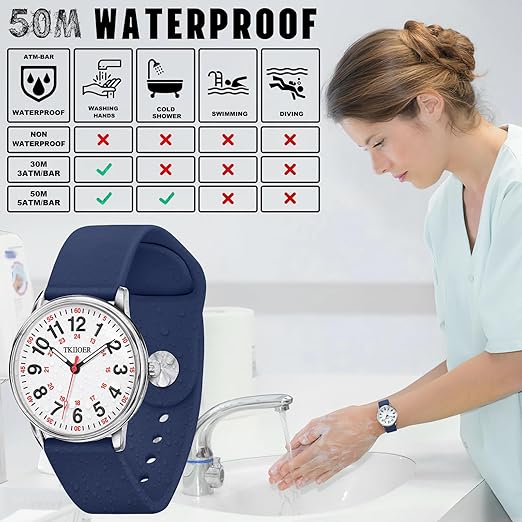 Clip-On Fob Watch for Nurses & Healthcare Workers with Luminous Dial 12/24 Hour Second Hand 164 ft Waterproof for Medical Students CNAs | Thomler