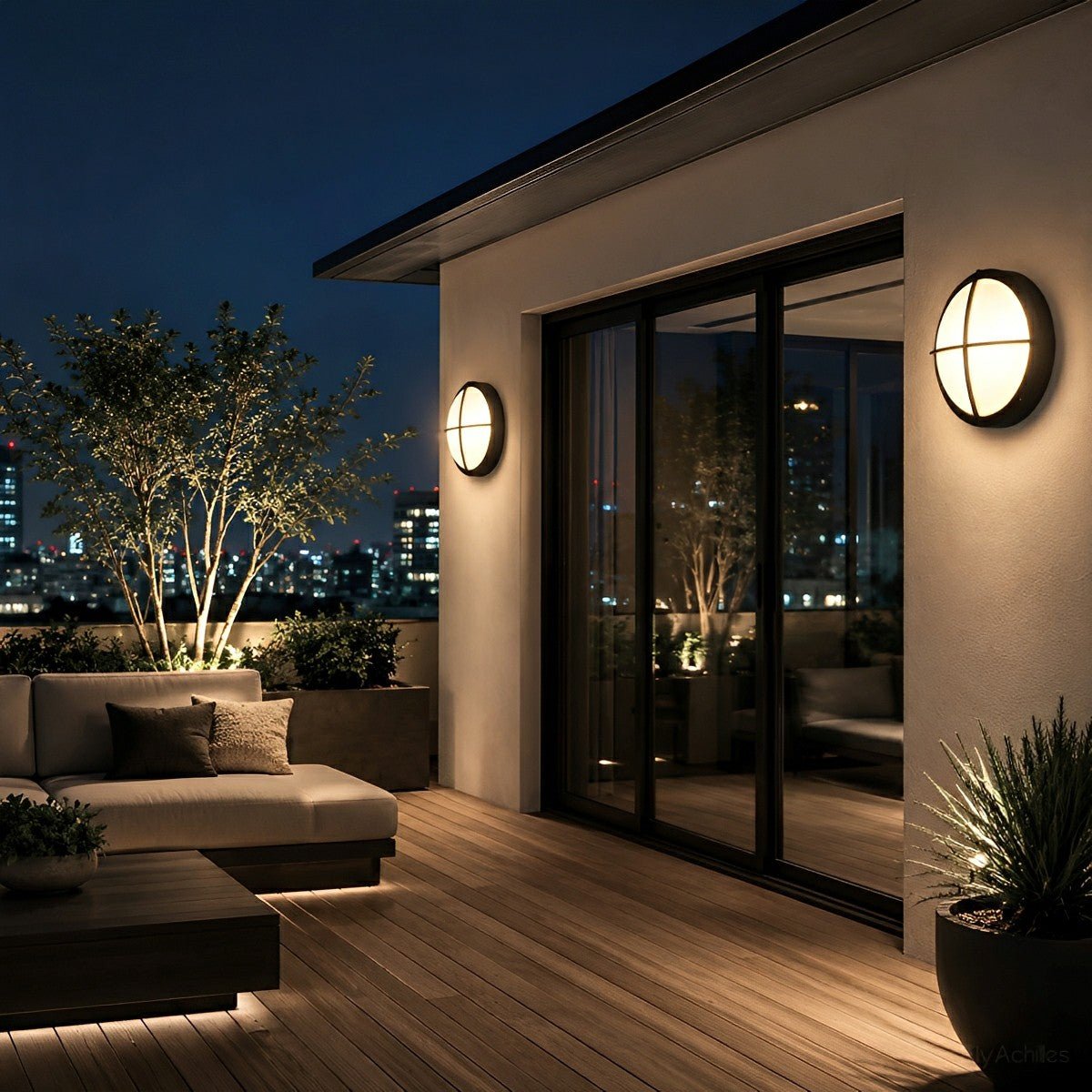 Round LED Sconce Fixture for Porch Entry Garden Patio Deck Outdoor Wall Lighting in Black or White | Thomler