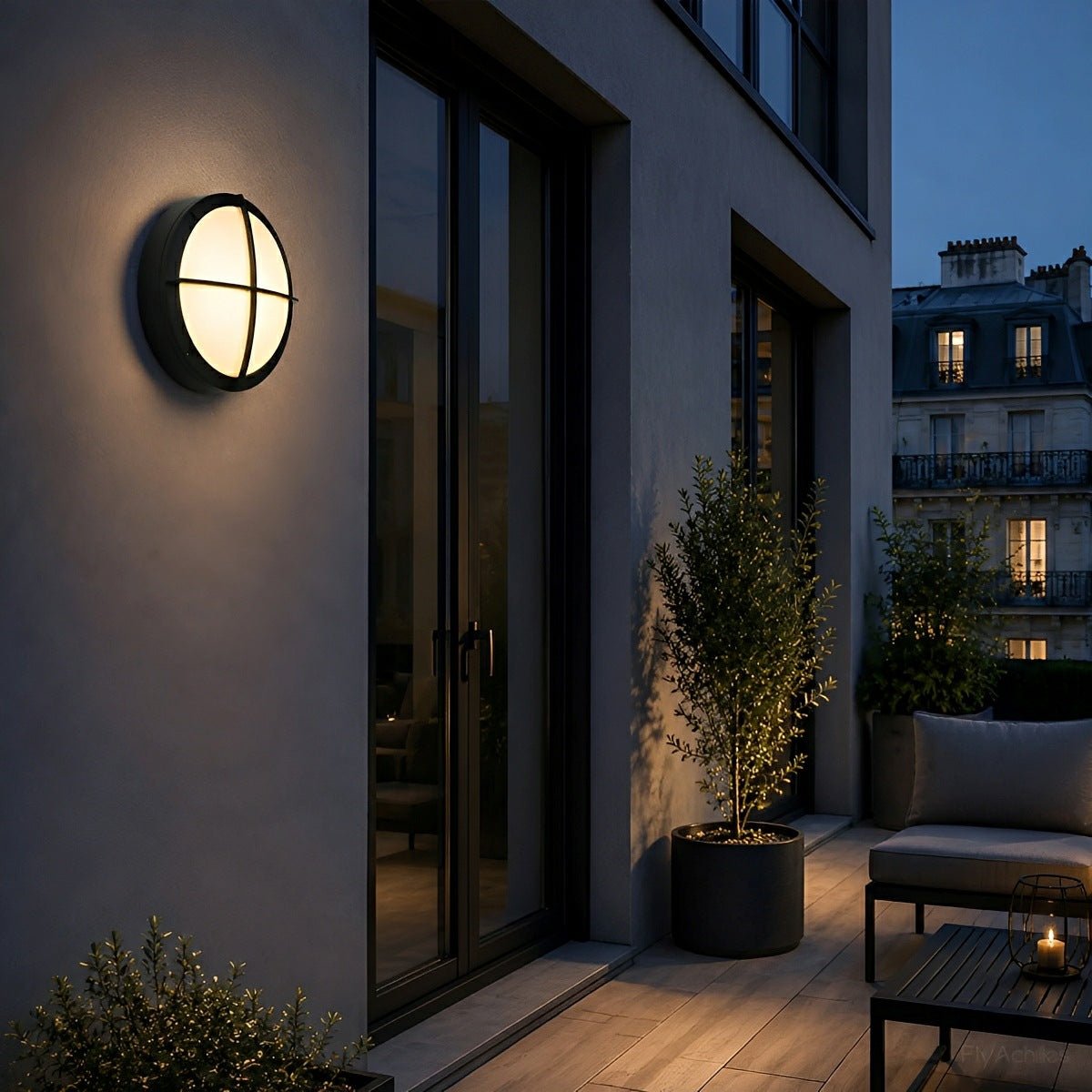 Round LED Sconce Fixture for Porch Entry Garden Patio Deck Outdoor Wall Lighting in Black or White | Thomler