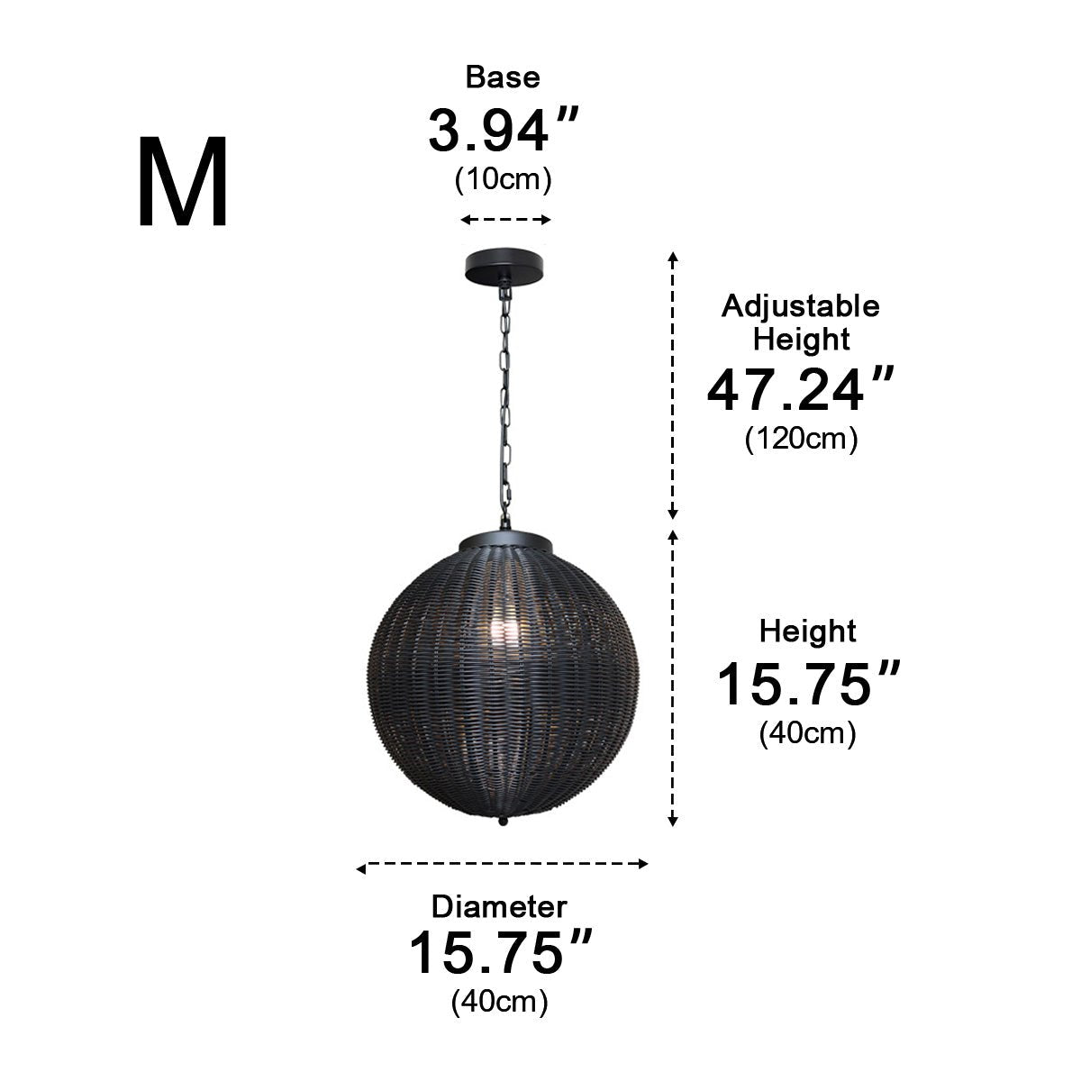 Pendant Light Synthetic Rattan 40.0 cm Black Outdoor Patio Pergola Hanging Lantern Waterproof Garden Ceiling Light | Thomler