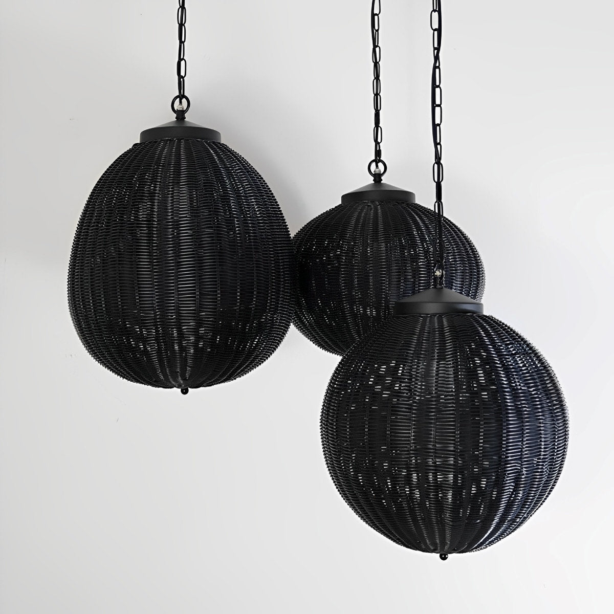 Pendant Light Synthetic Rattan 40.0 cm Black Outdoor Patio Pergola Hanging Lantern Waterproof Garden Ceiling Light | Thomler