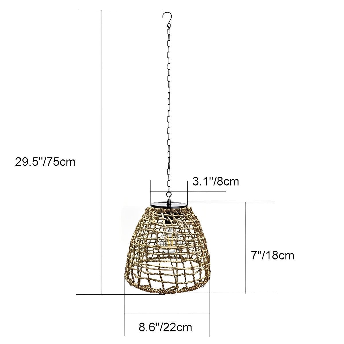 Outdoor Lantern Iron Rattan 8.7 in x 7.1 in Black Solar Garden Patio Pendant Light Waterproof Chandelier Eco-Friendly Ambient Lighting | Thomler