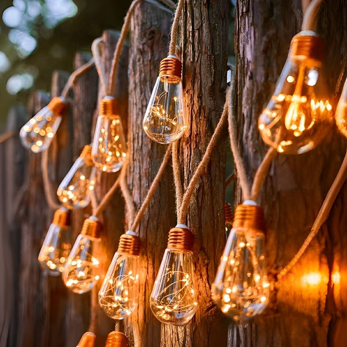 String Lights Jute Cable 10.0 m 20 LED Warm White Solar Garden Patio Pergola Edison Outdoor Lighting | Thomler