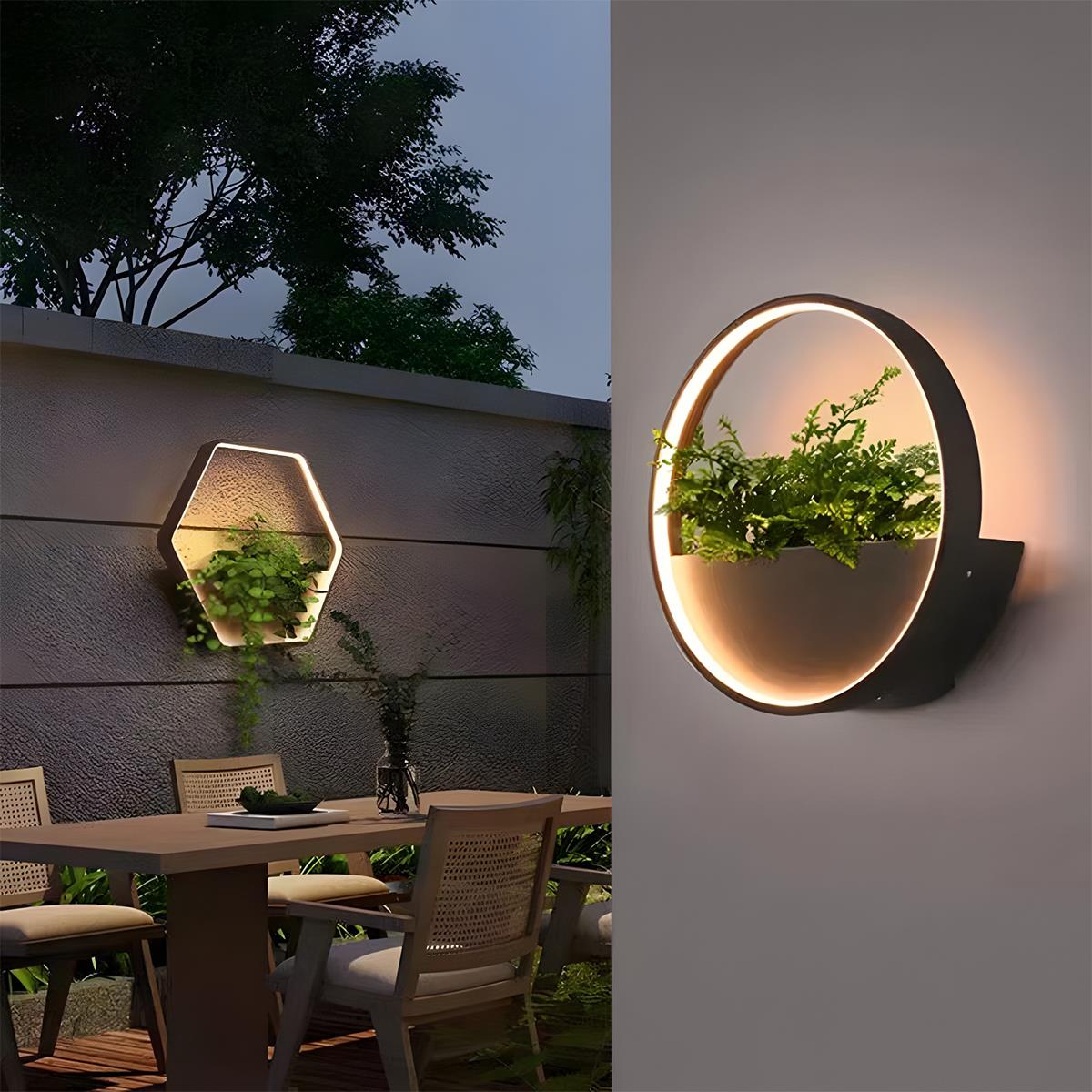 Solar LED Wall Planter Fixture with Built-In Flower Pot for Patio, Deck & Entryway – Weatherproof Modern Outdoor Sconce | Thomler