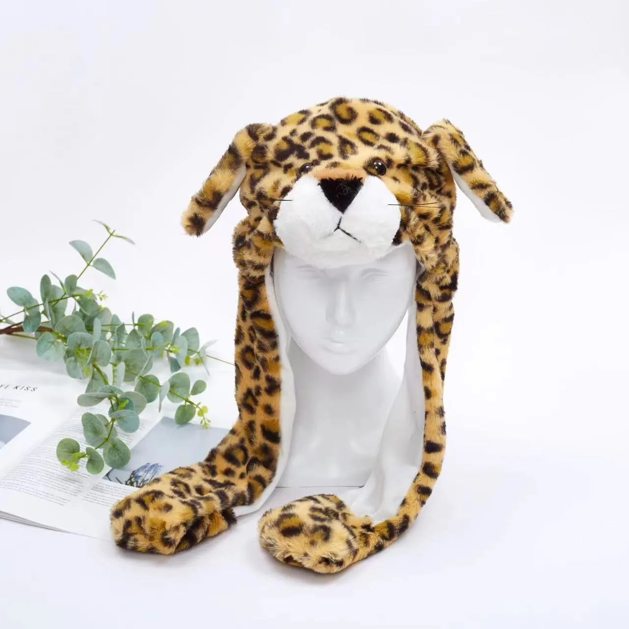Plush Animal Hat with Squeezable Ears That Move — Soft Costume Cap for Kids & Adults | Cosplay Party Accessory Winter Beanie | Fun Gift | Thomler