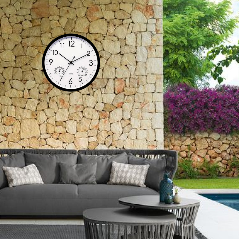 Dual-Display Garden Clock & Thermometer for Patio, Poolside & Yard – All-Weather Metal Design, Large Numbers | Thomler