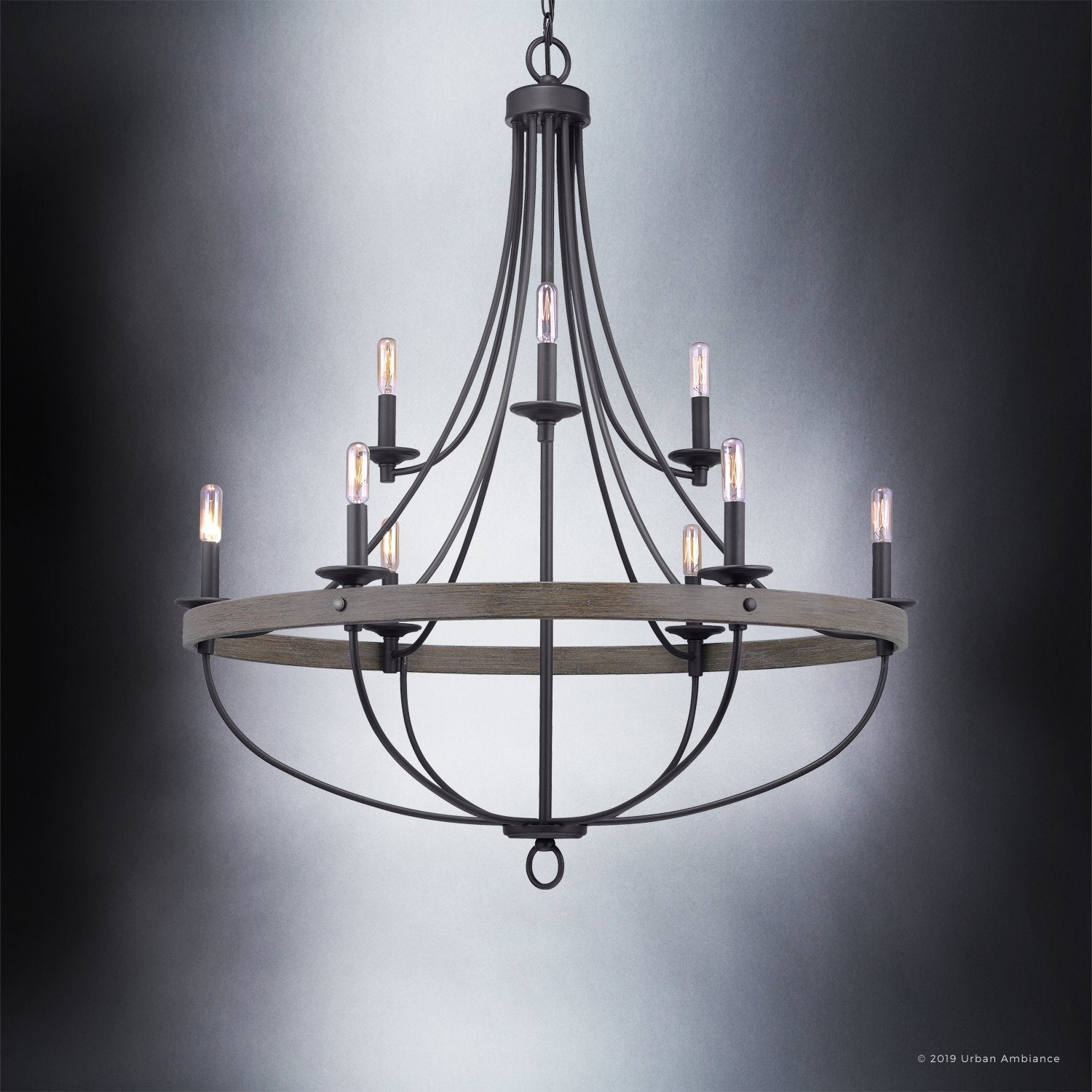 Chandelier Steel 89.5 cm Charcoal Dining Room Farmhouse Industrial Round Pendant Light 9 Light Ceiling Fixture | Thomler