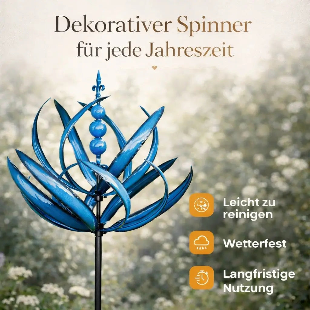 Spinning Lotus Wind Indicator | Outdoor Metal Garden Ornament for Yards and Patios | Thomler